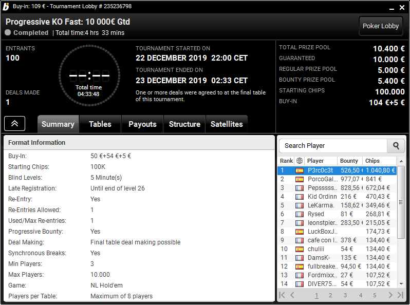 Victoria de P3rc0c3t en el PKO Fast 109 de PartyPoker .fres.