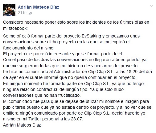 Comunicado de Adrián Mateos