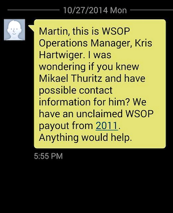 El SMS de Hartwiger.